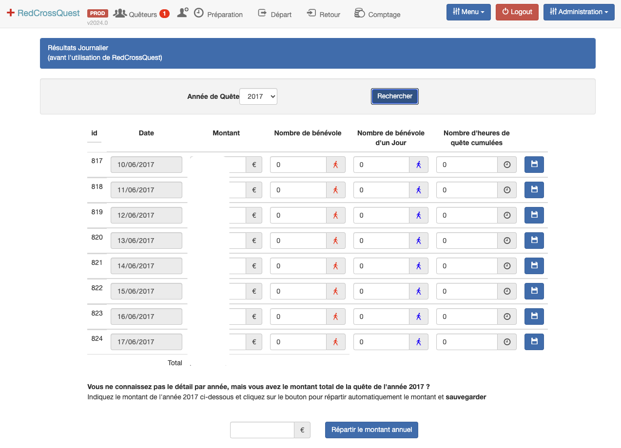 Manual input of data before the unit uses RedCrossQuest to provide statistics references